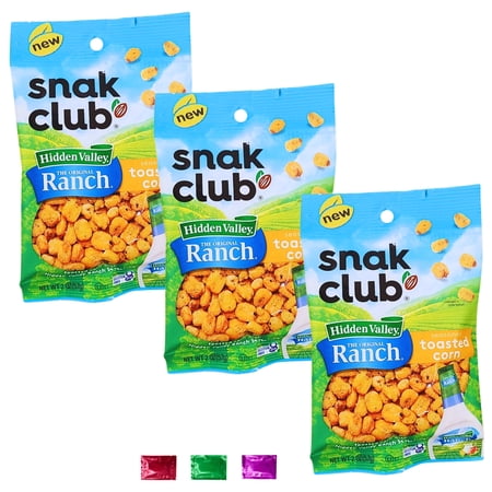 Snak Club Hidden Valley Ranch Seasoned Toasted Corn Snacks 2 Oz, Roasted & Salted Crunchy Corn Nuggets, Gluten-Free Party Snack On the Go Snacking Pack of 3 w/ Snoep in Beperkte Oplage
