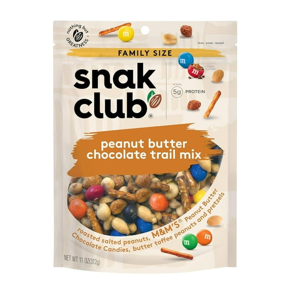 Snak Club Peanut Butter Chocolate Trail Mix, Butter Toffee Peanuts, Pretzels, Chocolate Candies, Family Size, 11 OunceRDC38