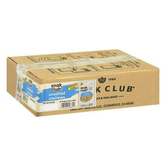 Snak Club Roasted Unsalted Cashews 2 5 Ounce Pack of 6