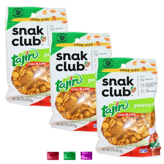 Snak Club Tajin Chili & Lime Peanuts 2.75 Oz, Spicy Roasted Peanuts Snack, Gluten-Free Bold Crunchy Nuts for Travel Lunch Party On the Go Snacking Pack of 3 w/ Snoep in Beperkte Oplage