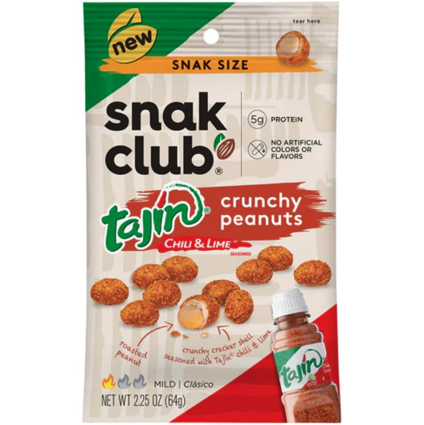 Snak Club Tajin Crunchy Peanuts, Mild Chili & Lime Flavor, Zesty Spicy