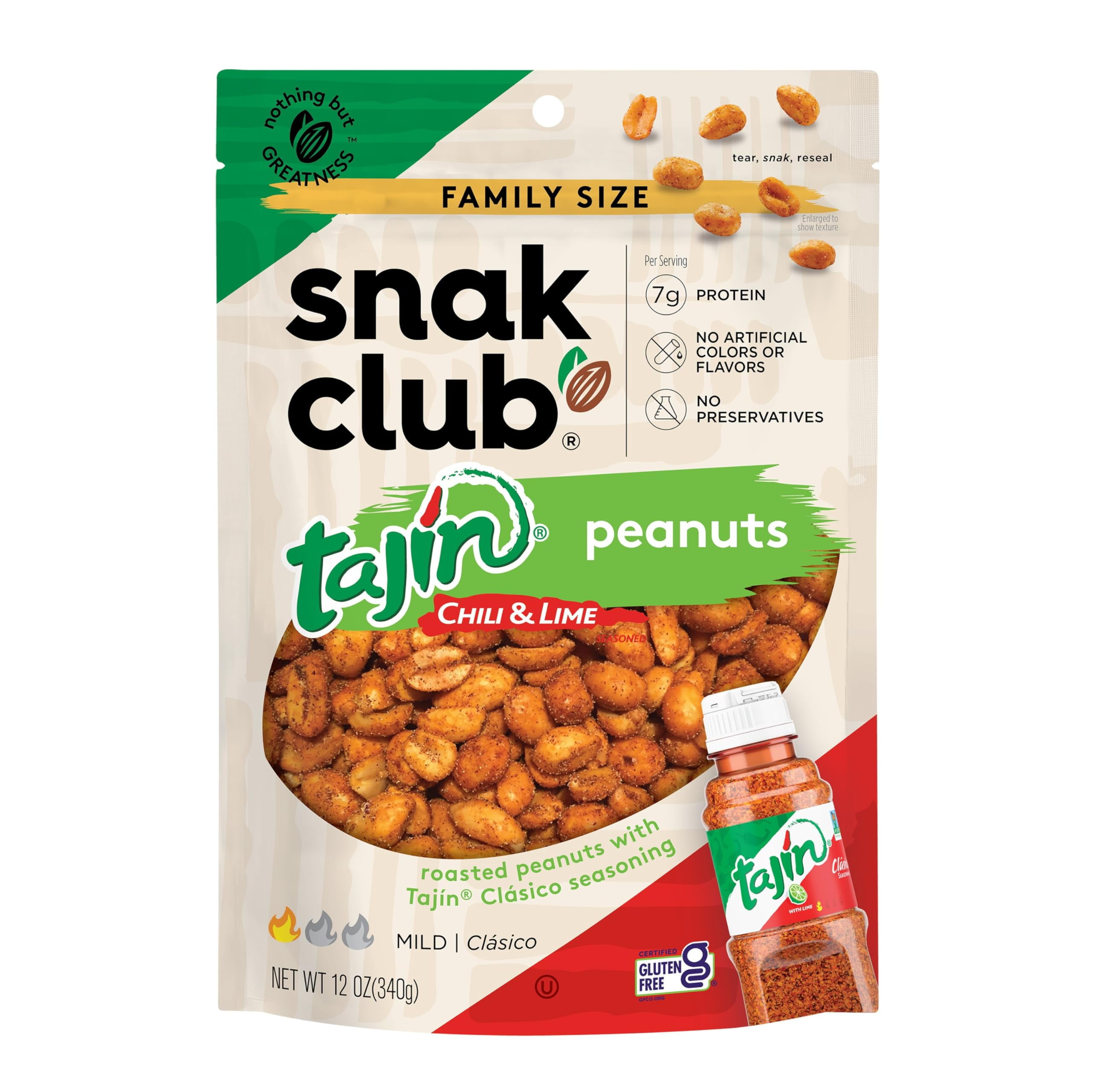Snak Club Tajin Peanuts, MZF22 Roasted Nuts with Chili and
