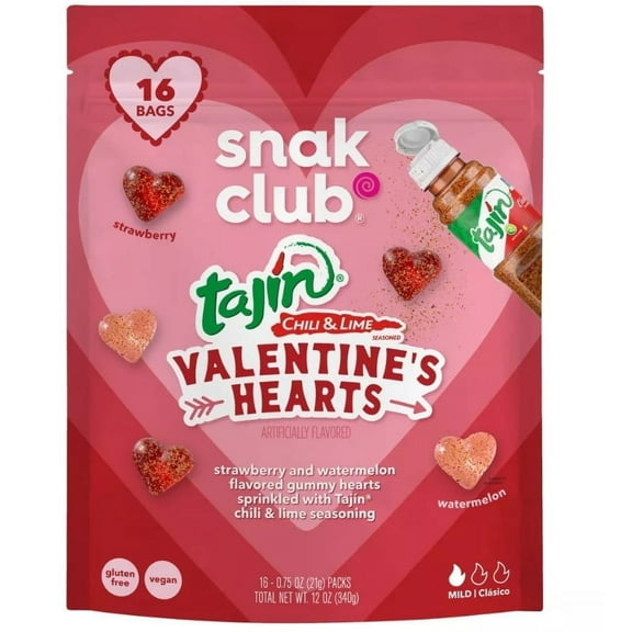 Snak Club Tajin Valentine's Heart Gummies Multipack - 12oz/16ct