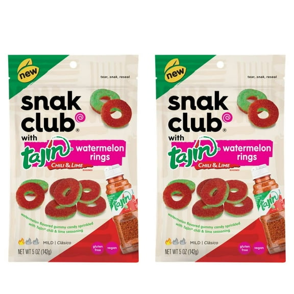 Snak Club Tajin Watermelon Rings, Chili & Lime Seasoned, 5 oz Bag - 2 Pack