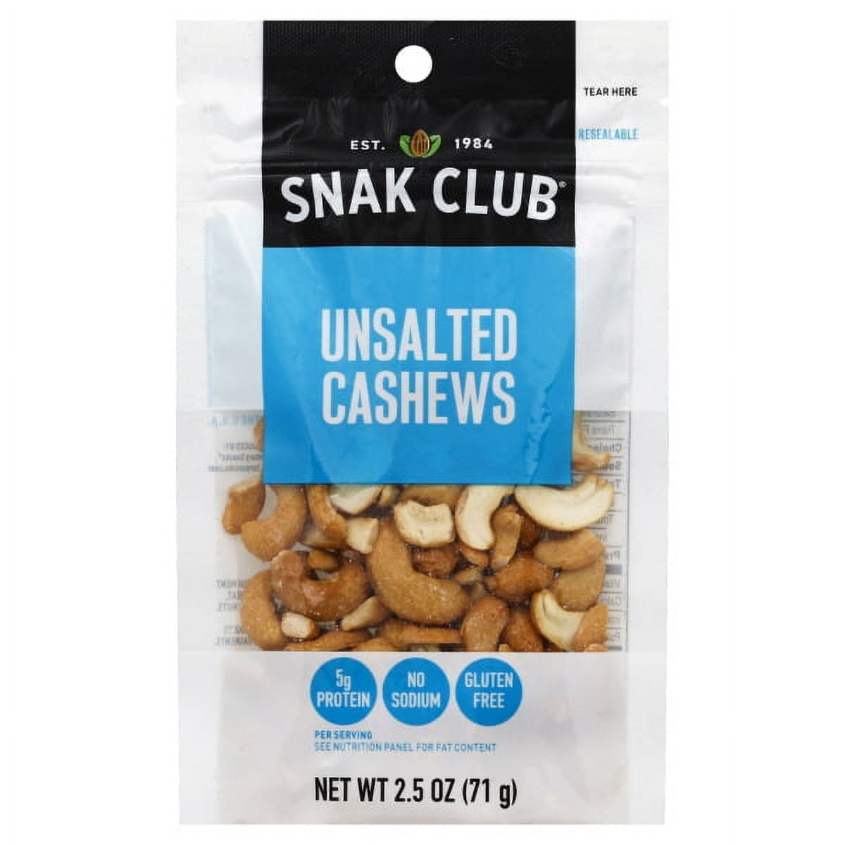 Snak Club Unsalted Cashews, 3 oz