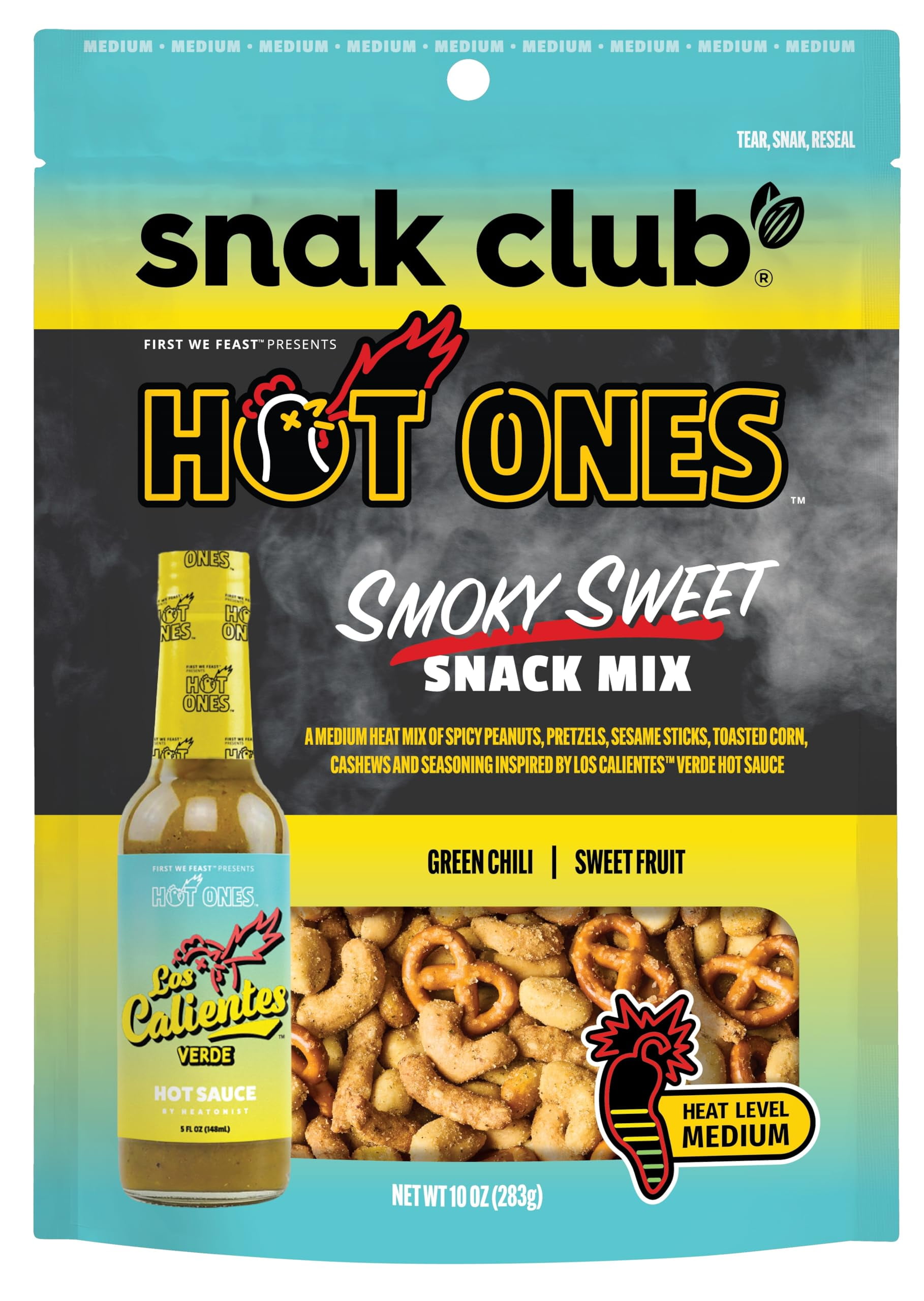 Snak Club x Hot Ones Smoky Sweet Snack Mix, Spicy Snacks with Peanuts, Pretzels, Sesame Sticks