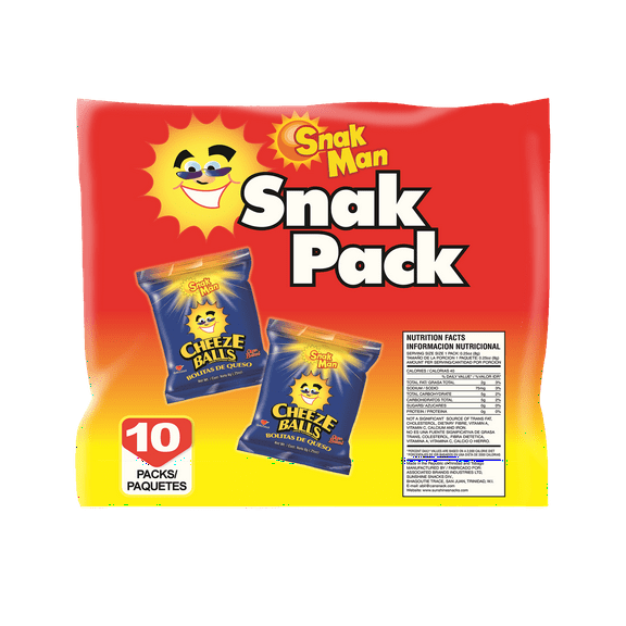 Snak Man Cheeze Balls Puffs 10 Ct, Cheese Flavored Snack packs, 40 Calories