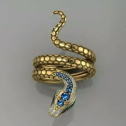 GWENDOGO Snake 18k Yellow Gold Plated Ring Cubic Zircon Fashion Party Ring Sz 6-10