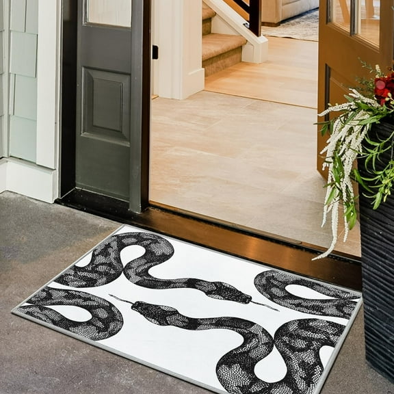 Snake Area Rugs, 2'' x 3'' - Small Machine Washable Rug Modern Gothic Non Slip Soft Doormat Entryway Indoor Floor Carpet for Kitchen Bathroom, Black and White