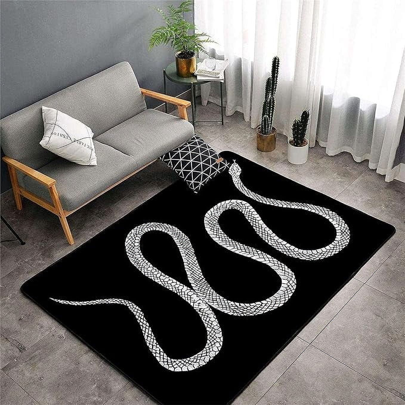 Snake Area Rugs, Stylish Simple Black Background Serpentine Children's ...