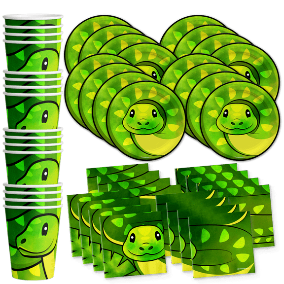Snake Birthday Party Supplies Set Plates Napkins Cups Tableware Kit for 16