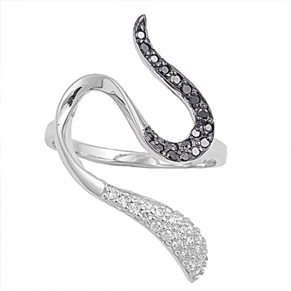 Snake Black Cubic Zirconia Micro Pave Wave Ring .925 Sterling Silver Band Jewelry Female Male Size 5