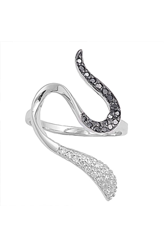 Snake Black Cubic Zirconia Micro Pave Wave Ring .925 Sterling Silver Band Jewelry Female Size 10