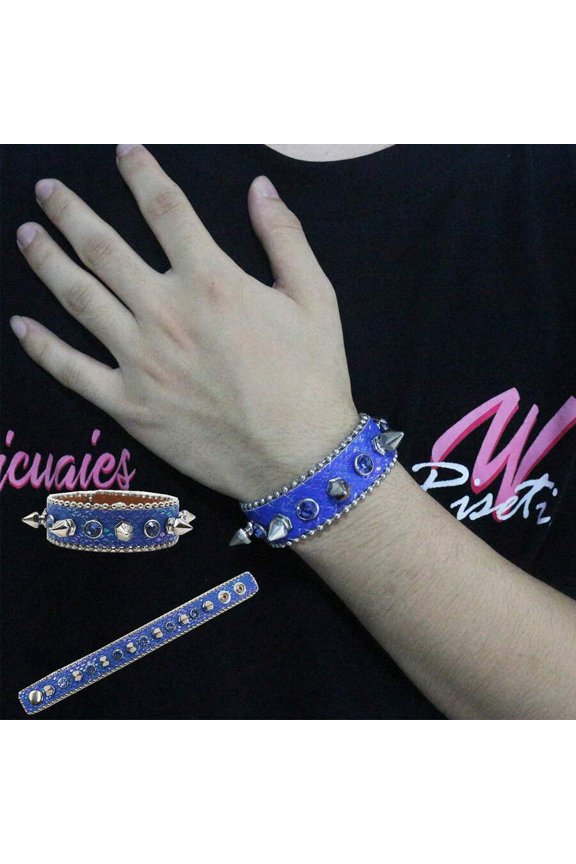 Snake Blue Rhinestone Spike Studded Punk Bangle Bracelet