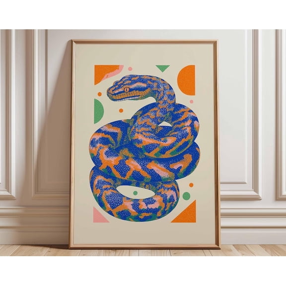 Snake Bold Abstract Snake Colorful Reptile Wall Art Print, Unframed Paper Poster 8x10in