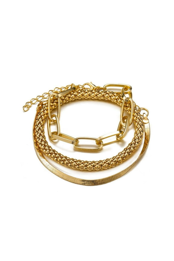 Snake Bone Chain Multi-layer Bracelet 3-piece Metal Set Bracelet Chain NEW