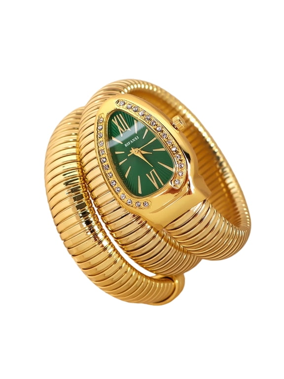 Snake Bracelet Watch – Crystal Accents, Roman Numerals, Versatile for All Occasions