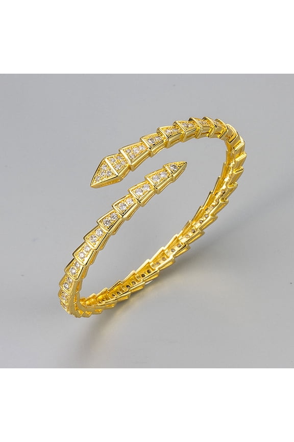 Snake Bracelet for Women, 14K Gold Plated Adjustable Open Cuff Bangle with Zircon Rhinestone Crystal, Christmas Valentine's Day Gift for Her, Gold
