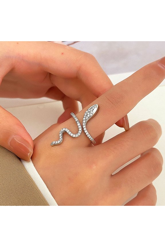 Snake Brass Micro Pave Cubic Zirconia Cuff Rings Open Rings for Women Platinum Inner Diameter: 18mm