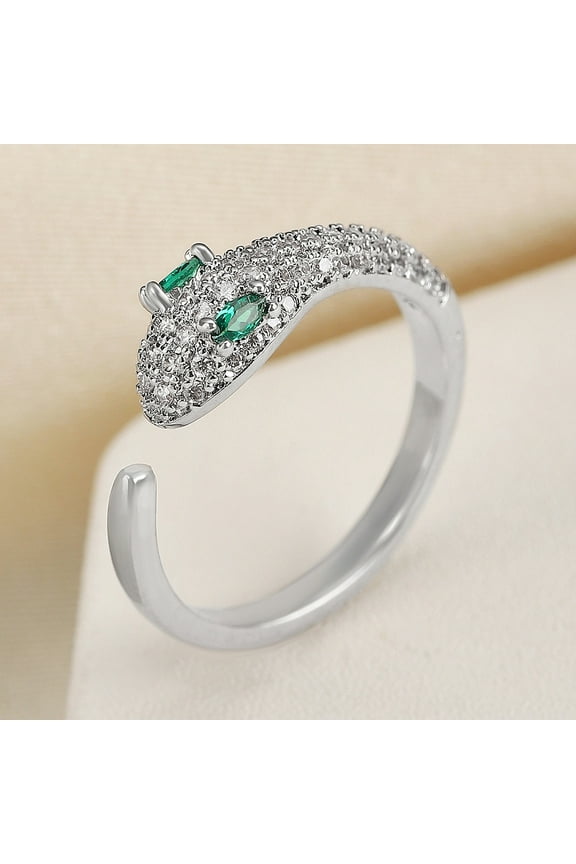 Snake Brass Micro Pave Cubic Zirconia Cuff Rings Open Rings for Women Platinum Size 4 1/4(15mm)