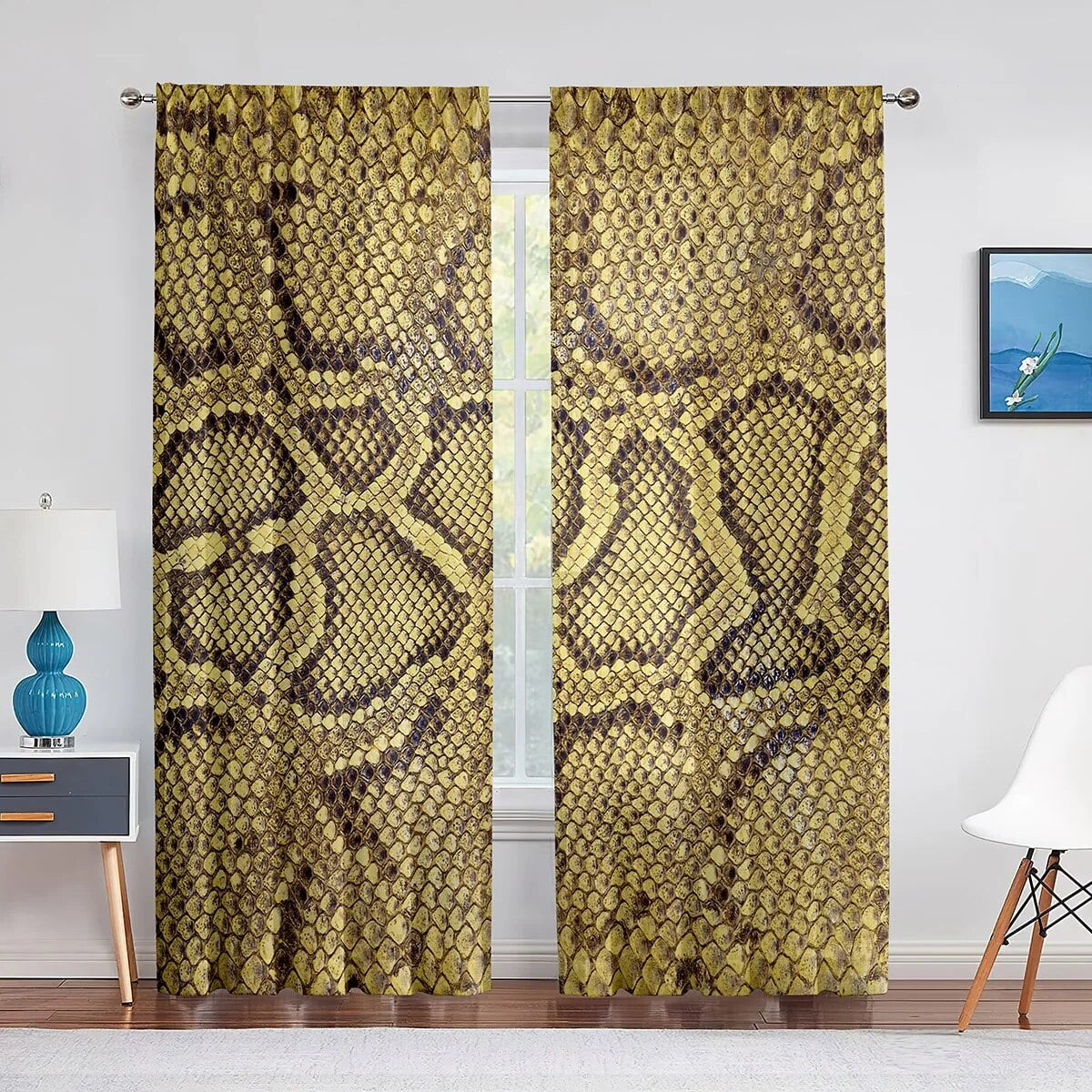 Snake Brown Snakeskin Pattern Sheer Voile Curtain Wild Animal Window
