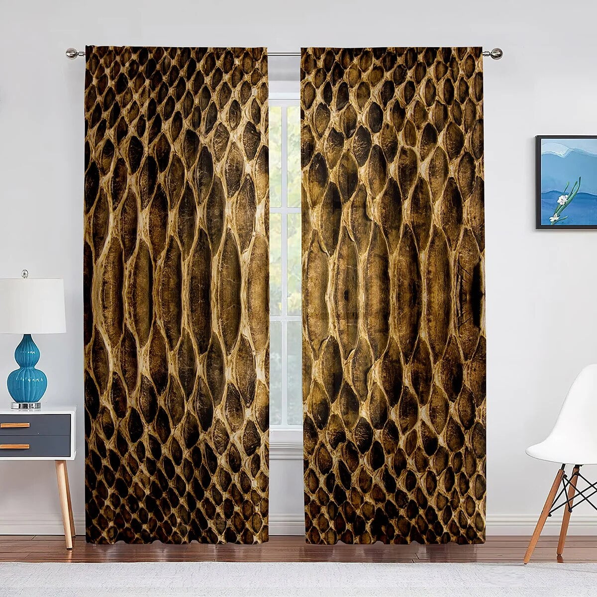 Snake Brown Snakeskin Pattern Sheer Voile Curtain Wild Animal Window