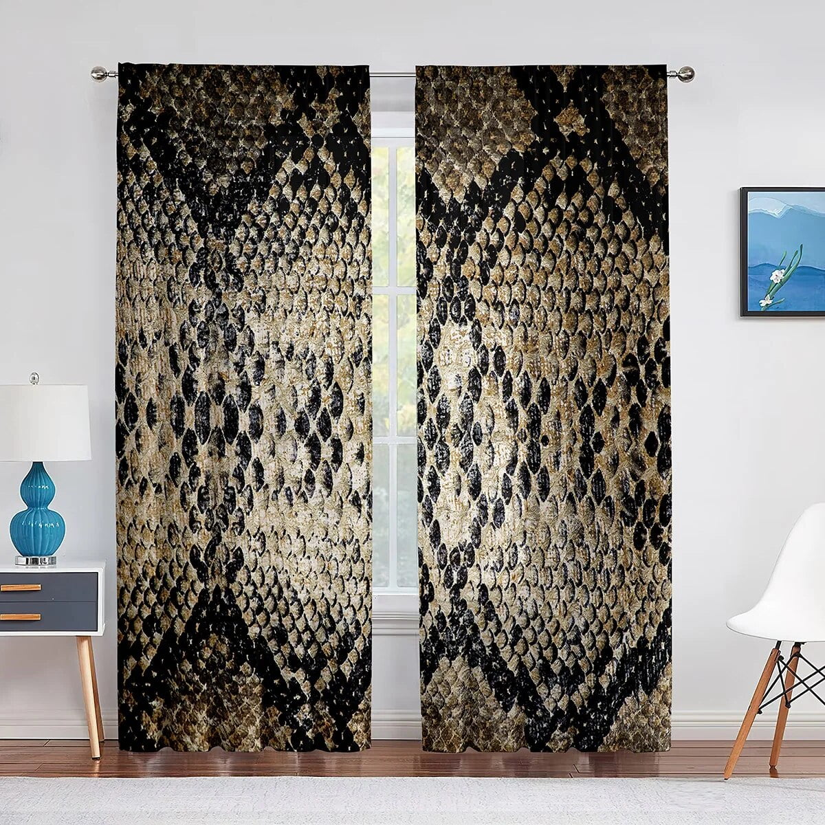 Snake Brown Snakeskin Pattern Sheer Voile Curtain Wild Animal Window