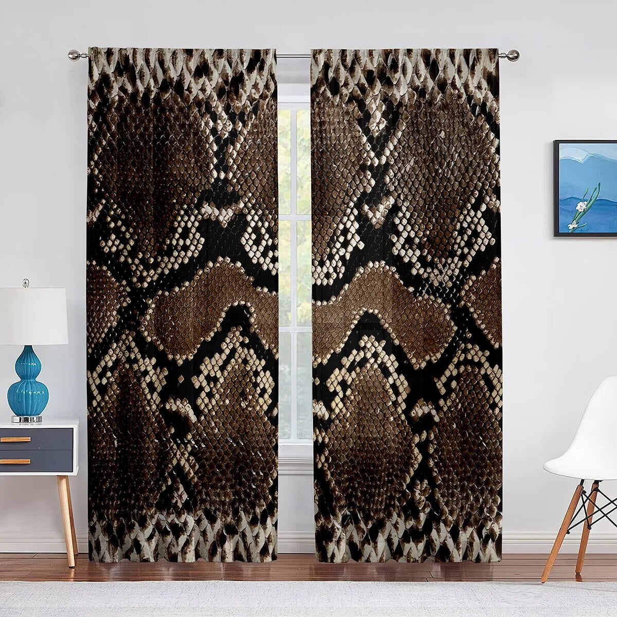 Snake Brown Snakeskin Pattern Sheer Voile Curtain Wild Animal Window
