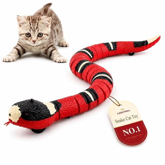Snake Cat Toy Interactive Moving Wobbly Slithering Pet Chase Plastic shell, Segmented crawl, Sensor steering, Tap restart, Indoor flooring use, Felines and small dogs