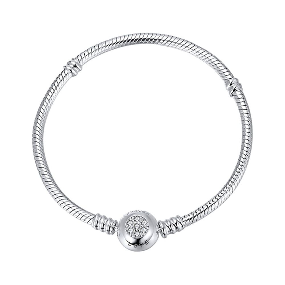 Snake Chain Charm Bracelet Sterling Silver Cz Love Clasp Ginger Lyne