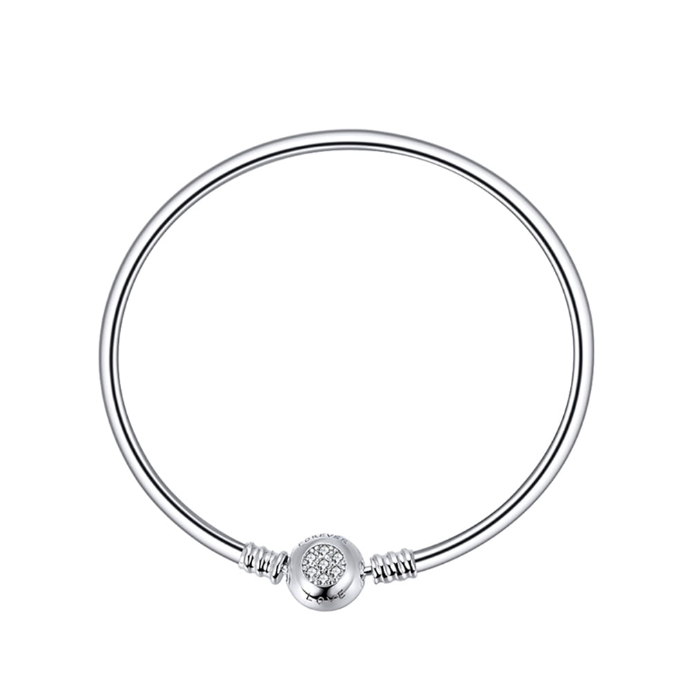 Snake Chain Charm Bracelet Sterling Silver Cz Love Clasp Ginger Lyne Collection