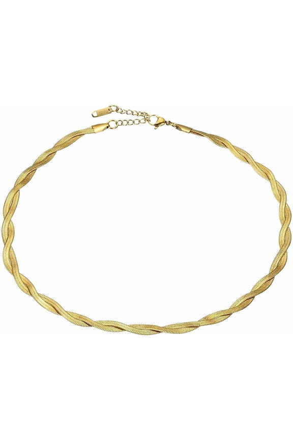 Snake Chain Necklace Herringbone Chokers Stackable Mixed Braided Necklace, Plated Waves Rugged Twisted Multi-Layer Waterproof for Women Gold -