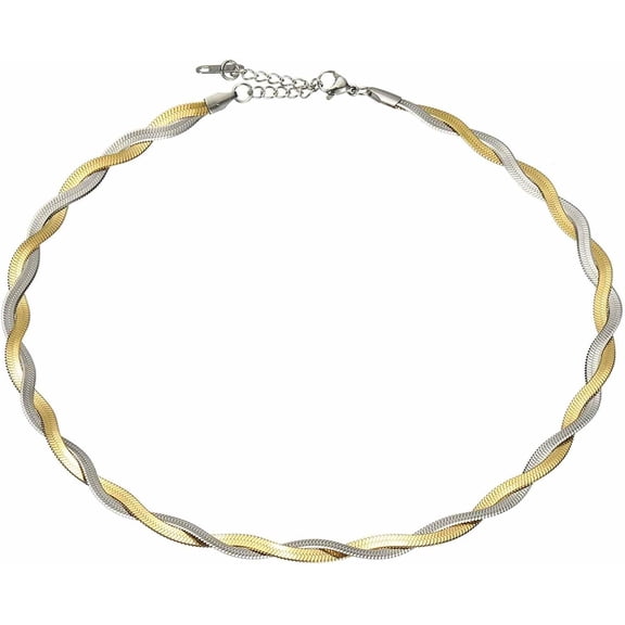 Snake Chain Necklace Herringbone Chokers Stackable Mixed Braided Necklace, Plated Waves Rugged Twisted Multi-Layer Waterproof for Women Silver/Gold -