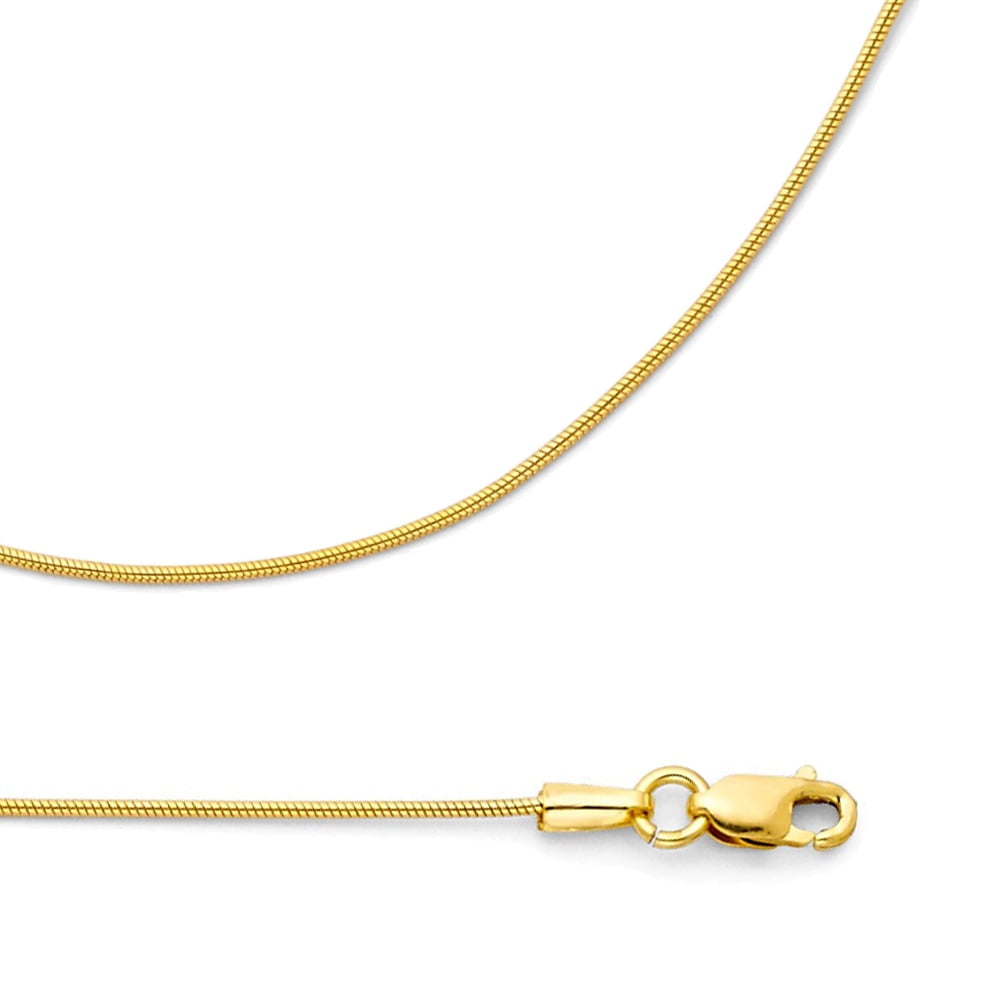 Snake Chain Solid 14k Yellow Gold Necklace Round Diamond Cut Style Polished Genuine, 0.7 mm - 16,18,20,22 inch