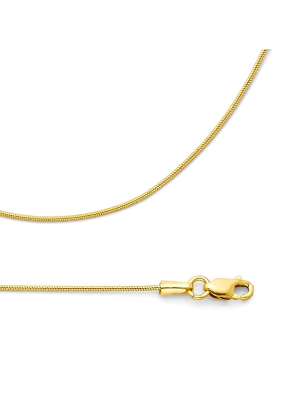 Snake Chain Solid 14k Yellow Gold Necklace Round Diamond Cut Style Polished Genuine, 0.7 mm - 16,18,20,22 inch