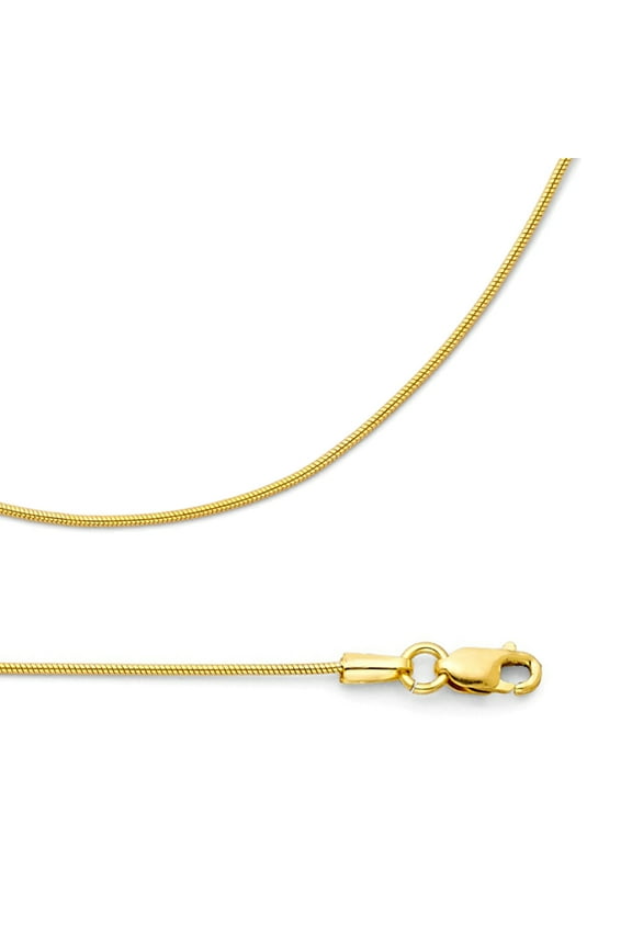 Snake Chain Solid 14k Yellow Gold Necklace Round Diamond Cut Style Polished Genuine, 0.7 mm - 16,18,20,22 inch