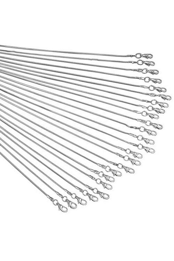 Snake Chains Necklace 24pcs 925 Silver Plated 1.2mm DIY Charms Link with Lobster Clasps for Jewelry Making (16 inch)