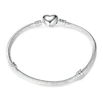 Snake Charm Bracelet With Heart Clasp Silver Plated Fits Standard European Beads Ginger Lyne Collection - 21cm=8.27inch