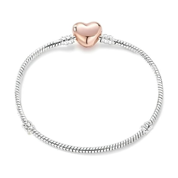 Snake Charm Bracelet With Heart Clasp Two Tone Plated Fits Standard European Beads Ginger Lyne Collection - 21cm=8.27inch