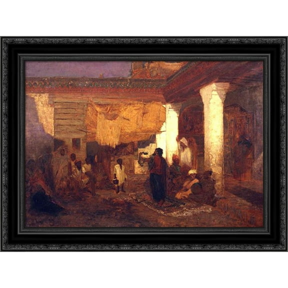 Snake Charmer at Tangier, Africa 24x19 Black Ornate Wood Framed Canvas Art by Tiffany, Louis Comfort