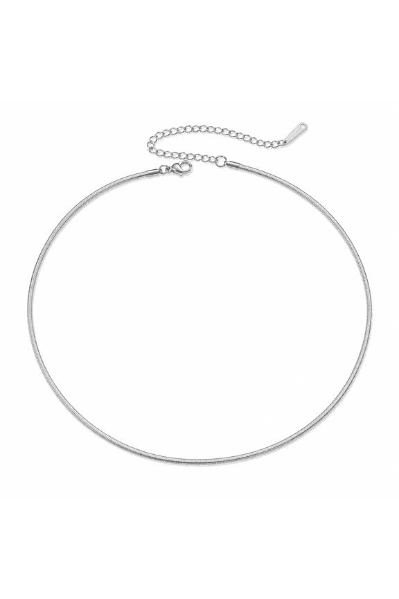 Snake Choker Necklace for Women, Stainless Steel Herringbone Flat Snake Chain Necklace, 14 inch+8cm Chic Dainty Choker Chain Layered Necklace,Silver