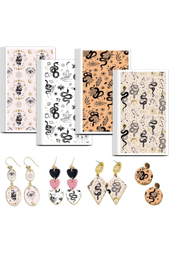 Snake Clay Transfer Paper 4 Design 24 Pcs Transfer Paper for Polymer Clay Mysterious Animal Polymer Clay Transfer Sheets Boho Eye Transfer Paper for Clay Earrings Jewelry Making for DIY