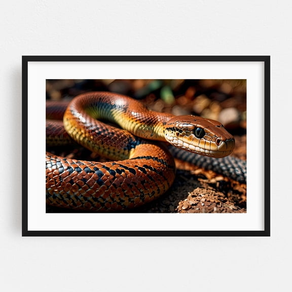 Snake Close-up - Photography Wildlife Animal Nature Wilderness Forest Black Framed Wall Art Print 12 x 18 inches