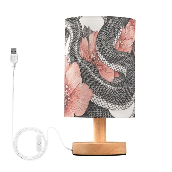 Snake Coiled on Flowers Table Lamp with USB Port LED Warm Light Lamp Night Light Home Decor
