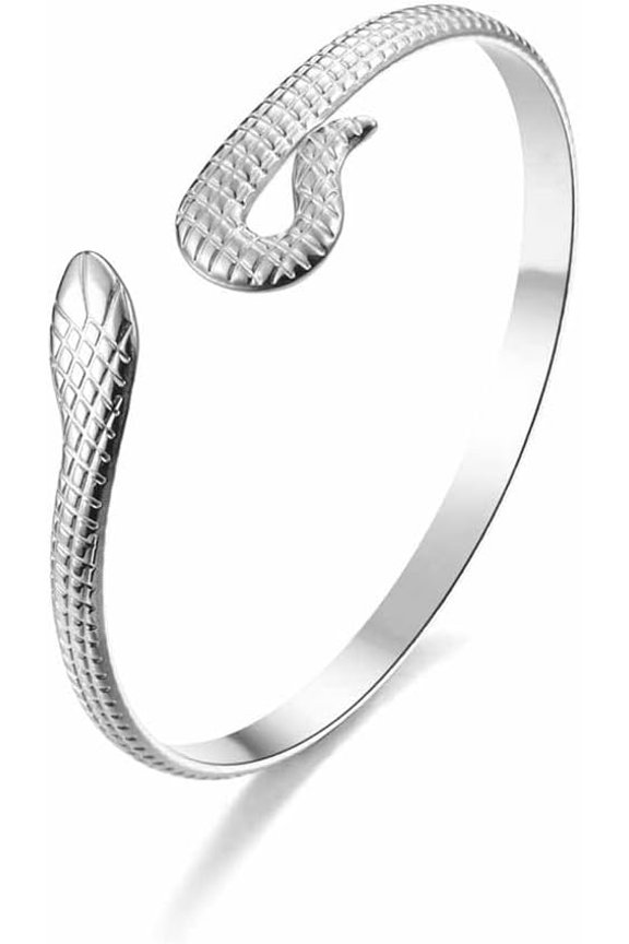 Snake Cuff Bracelet for Women Titanium Steel Open Snake Bracelet Bangle Exaggerated Animal Serpent Bracelet Wristband Ethnic Totem Jewelry Gifts