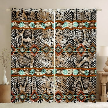 Snake Curtains Brown Snake Hide Blackout Curtains Exotic Tribal Arrow Aztec Curtains & Drapes 2 Panels 38"Wx45"L,Tropical African Safari Animals Wild Animal Skin Western Decor