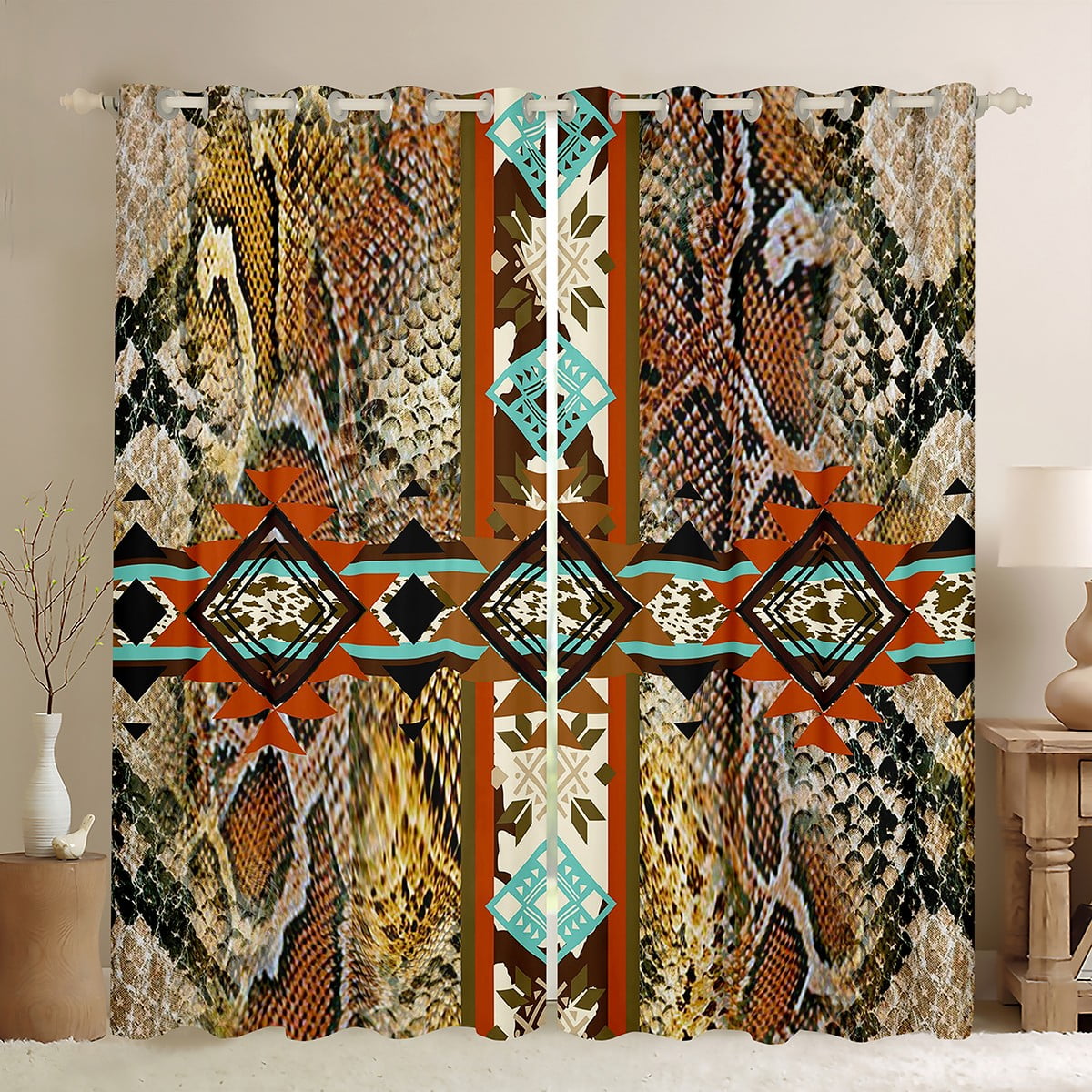 Snake Curtains Snake Curtains Earth Yellow Snake Hide Curtains & Drapes Exotic Tribal ...