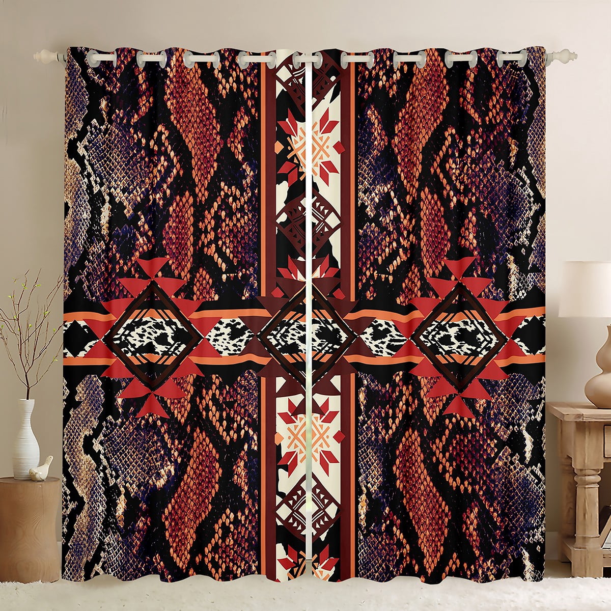 Snake Curtains Snake Curtains Red Snake Hide Curtains & Drapes Exotic Tribal Arrow ...