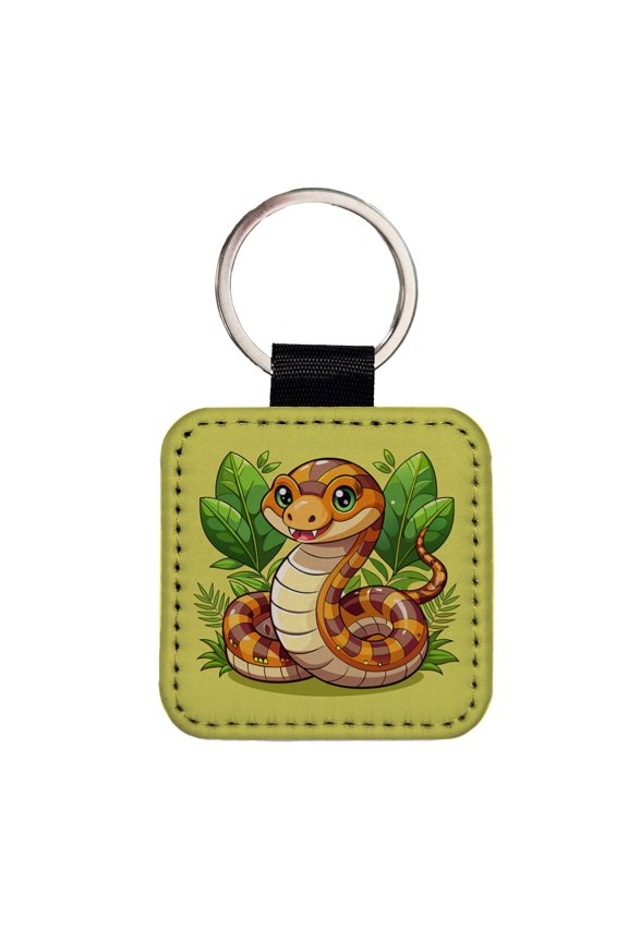 Snake Cute Faux Leather Square Keychain