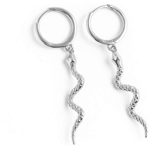 Snake Dangle Small Hoop Earrings 925 Sterling Silver Personalized Punk Drop Animal Earring Huggie Hoops 10mm Hypoallergenic Fashion Ear Jewelry